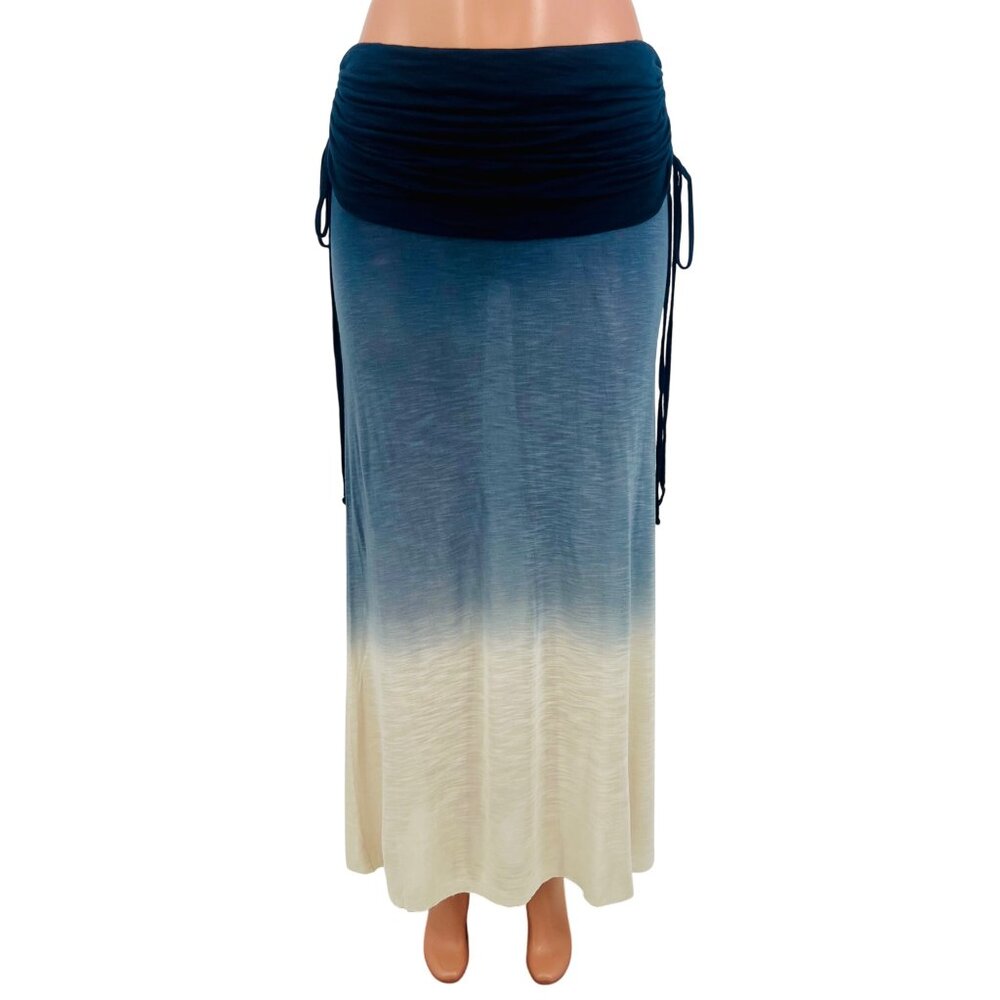 Young Fabulous & Broke Blue Ombre Fold Over Waist Ruched Sides Boho Maxi Skirt - Picture 9 of 16